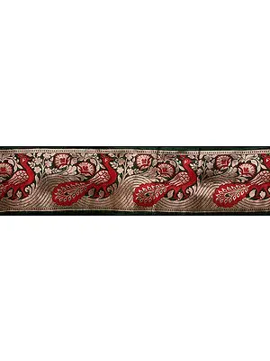 Banarasi Fabric Border with Woven Peacocks in Golden Thread