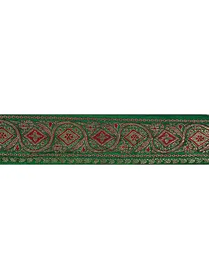 Green Banarasi Fabric Border with Golden Thread Weave