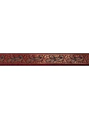 Maroon Banarasi Fabric Border with Woven Peacocks
