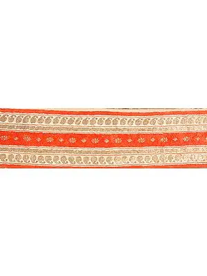 Coral Banarasi Fabric Border with Golden Thread Weave