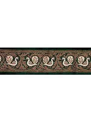 Green Banarasi Fabric Border with Woven Birds