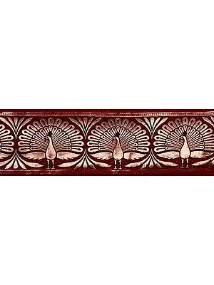 Cerise Banarasi Fabric Border with Woven Peacocks