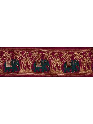 Violet Banarasi Fabric Border with Woven Elephants and Palm Trees