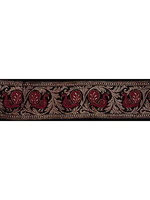 Black Banarasi Fabric Border with Woven Peacocks