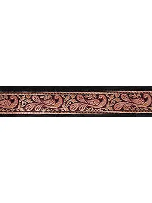 Black Banarasi Fabric Border with Woven Stylized Peacocks