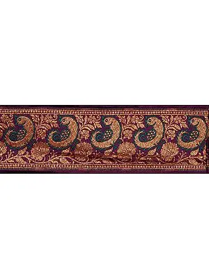 Purple Banarasi Fabric Border with Woven Birds
