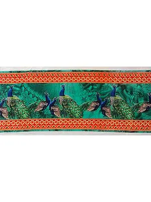 Green Fabric Border with Digital-Printed Peacocks