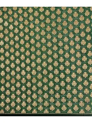 Green Banarasi Katan Georgette Fabric with Woven Lotuses