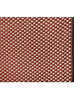 Rust Banarasi Katan Georgette Fabric with Woven Paisleys in Copper Color Thread