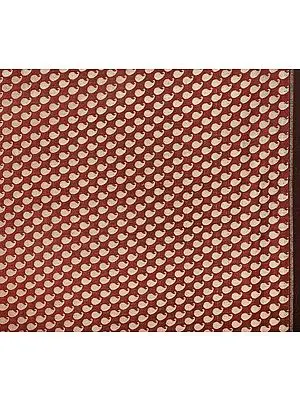 Rust Banarasi Katan Georgette Fabric with Woven Paisleys in Copper Color Thread