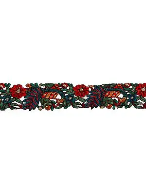 Multi-Color Floral Aari Embroidered Fabric Border with Cutwork