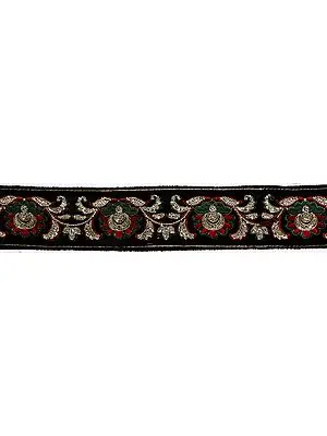Black Velvet Border with Floral Embroidery and Sequins