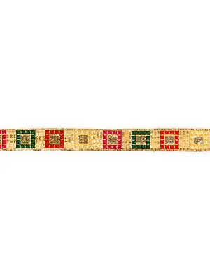 Golden Narrow Border with Embroidered Squares and Sequins