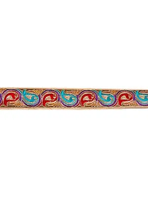 Tri-Color Fabric Border with Metallic Thread Embroidery