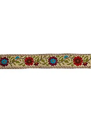 Beige Fabric Border with Aari Embroidered Flowers