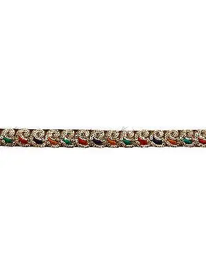 Taupe Narrow Border with Embroidered Paisleys and Sequins