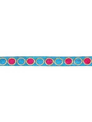 Robin-Egg Blue Narrow Border with Embroidered Spirals