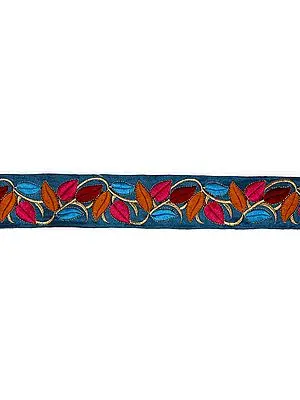 Cerulean Border with Aari Embroidered Leaves
