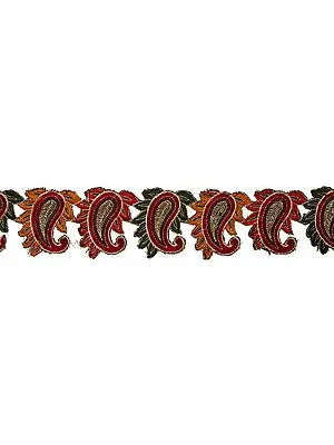 Multi-Color Paisley Aari Embroidered Fabric Border with Cutwork