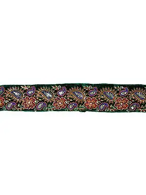 Green Velvet Border with Embroidered Paisleys and Flowers