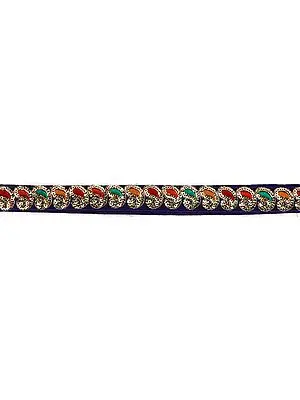 Royal-Blue Narrow Border with Embroidered Paisleys and Sequins