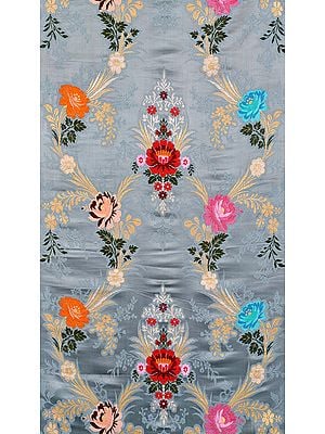Gray Brocade Fabric with Woven Roses by Hand