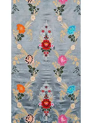 Gray Brocade Fabric with Woven Roses by Hand