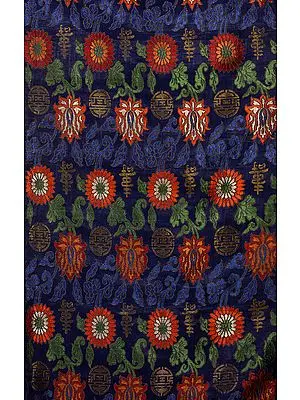 Navy-Blue Thangka Brocade from Banaras with Woven Flowers