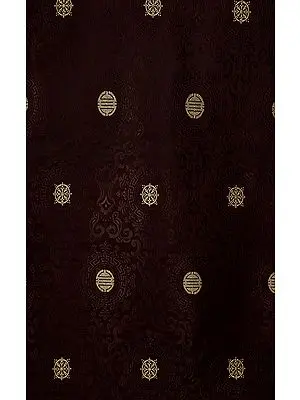 Dark Brown Tibetan Brocade with Woven Dharma Wheels