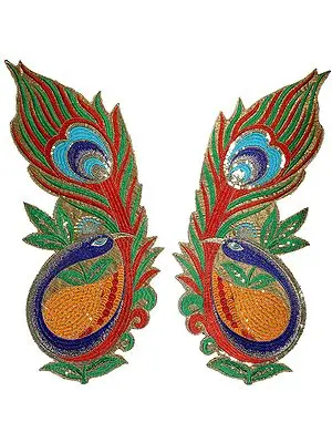 Pair of Multi-Color Embroidered Giant Peacock Patches with Cutwork and Sequins