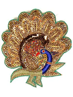 Multi-Color Designer Peacock Patch with Sequins and Zardozi Work