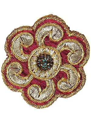 Set of 5 Magenta Floral Patches with Golden Thread Work and Sequins