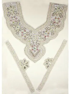 Ivory Designer Kurti Patch with Faux Pearls, Sequins and Bead Work