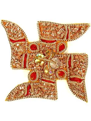 Pair of Golden Zardozi Hindu Swastik Patches with Sequins