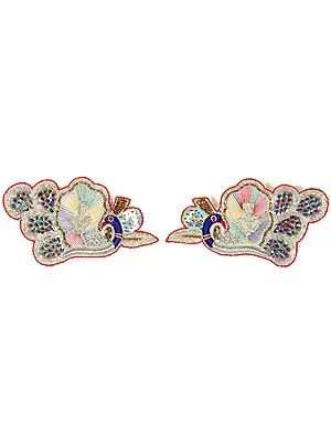 Pair of Multi-Color Designer Peacock Patches with Thread Work and Sequins