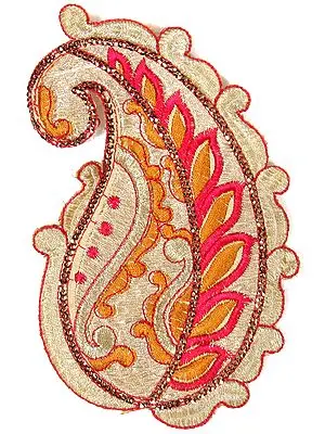 Golden and Magenta Paisley Embroidered Patch with Sequins