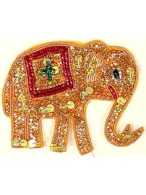 Pair of Golden Elephant Patches with Sequins and Beads