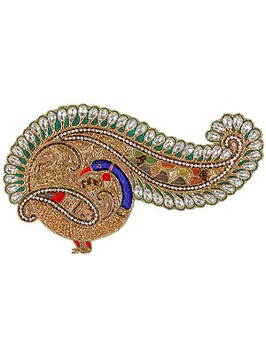Designer Large Peacock Patch with Zardozi Work