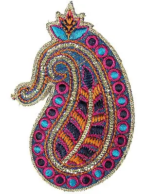 Pair of Magenta Embroidered Paisley Patches with Sequins