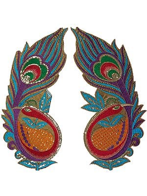 Pair of Multi-Color Embroidered Giant Peacock Patches with Sequins