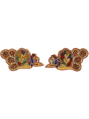 Pair of Multi-Color Designer Peacock Patches with Zardozi and Sequins