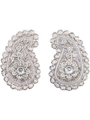 Pair of Silver Zardozi Paisley Patches with Beads