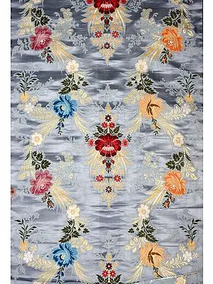 Gray Brocade Fabric with Woven Roses by Hand