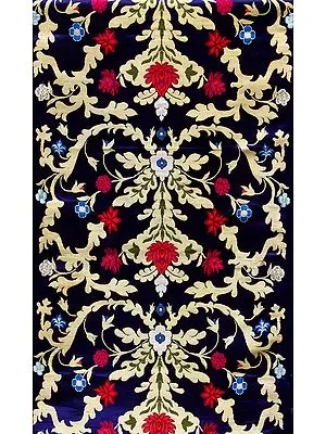 Navy-Blue Luxurious Brocade with Hand-woven Flowers