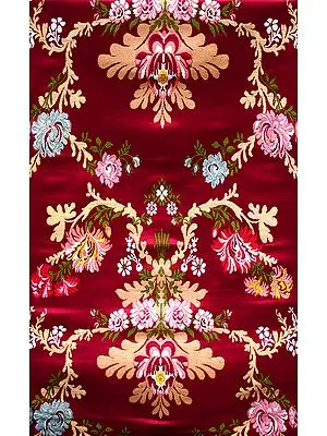 Tibetan-Red Lotus Brocade with Hand-woven Flowers