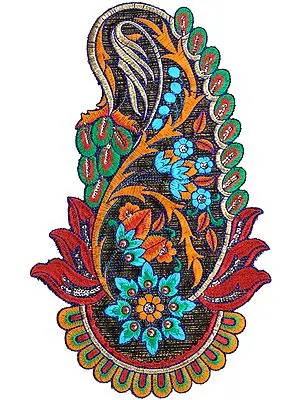 Black and Golden Large Paisley Patch with Sequins and Cutwork