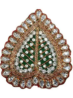 Green and Golden Heart Shaped Patch with Crystals and Beads