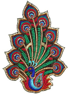 Multi-Color Embroidered Peacock Patch with Sequins and Cut Work