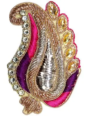 Golden Embroidered Paisley Patch with Crystals and Beads