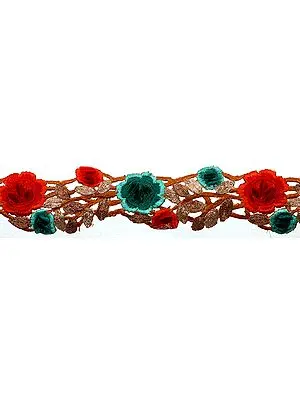 Floral Cutwork Border with Crewel Embroidery and Metallic Thread Work